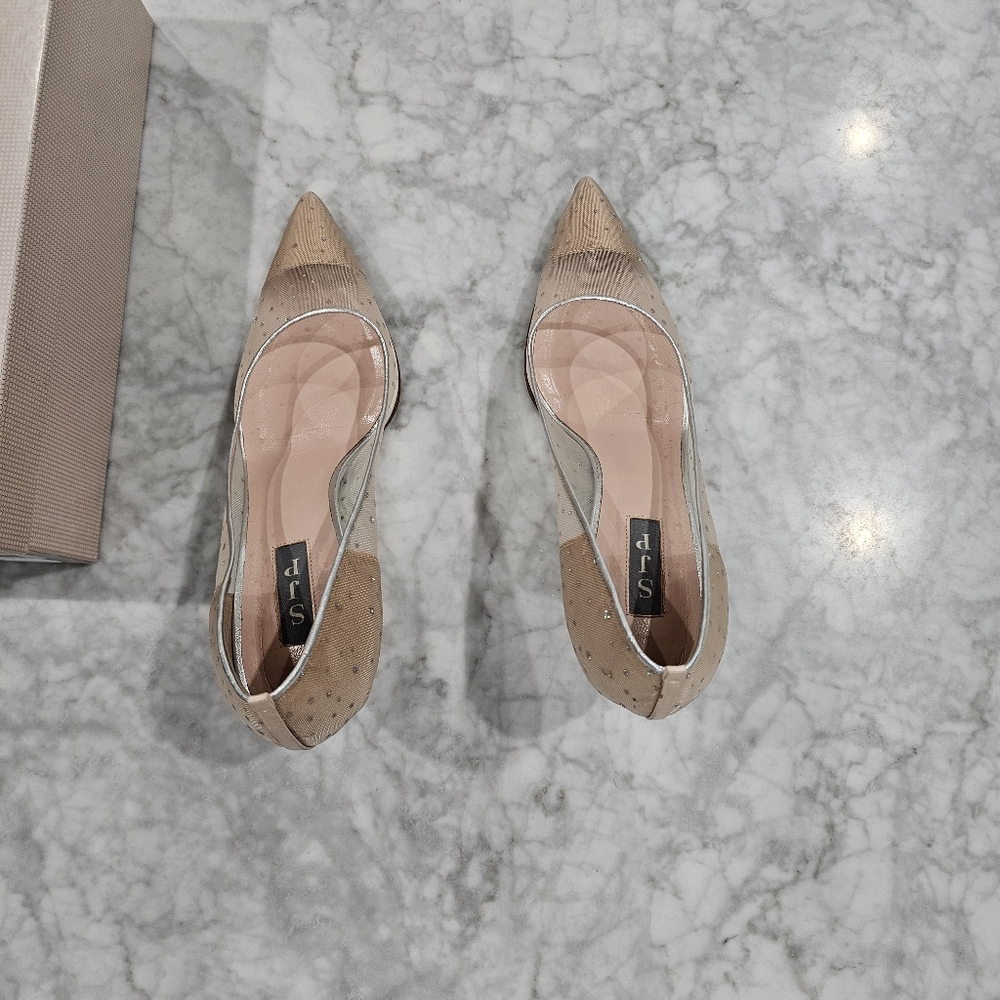 SJP Sarah Jessica Parker Nude Mesh Crystal Mid Height Pointed Heels size 40 - Picture 4 of 7